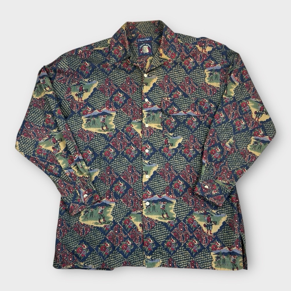 Salty Dog Gant Mens Golf Floral Patchwork Imperial Poplin Button Down Shirt L